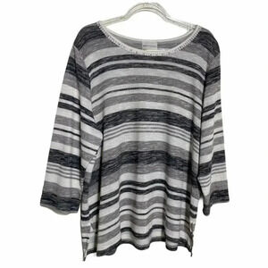 Alfred Dunner 2X black gray white striped tunic‎